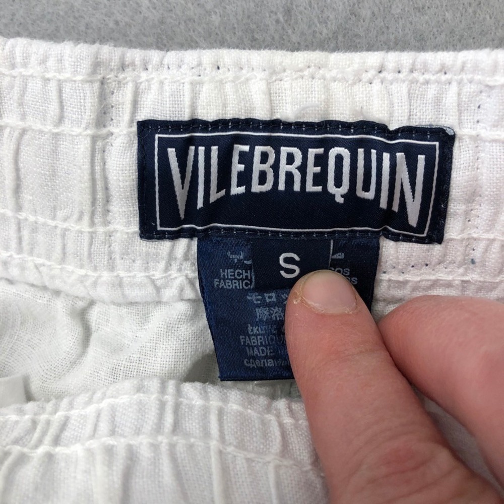 Vilebrequin Cargo Shorts Mens Small White 100% Linen Drawstring Elastic Waist View 4